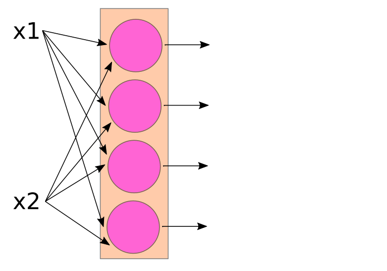 a 4-neuron layer with two inputs